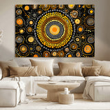 45478523-MGV-CV-36X24-Abstract Circle Wall Art – Bold Black and Gold Dot Painting Canvas Print, Modern Geometric Mandala Style Decor for Living Room or