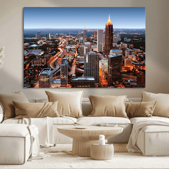 25096967-MGV-CV-36X24-Atlanta Skyline Wall Art – Vibrant Cityscape Canvas Print, Modern Night Lights Urban Decor for Office, Living Room, or Apartment