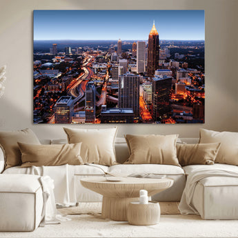 81886632-MGV-CV-36X24-Atlanta Skyline Wall Art – Vibrant City Lights Canvas Print, Modern Urban Cityscape Decor for Living Room, Office, or Apartment