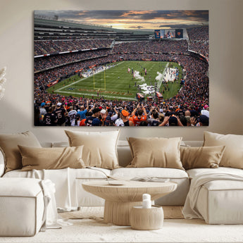 87578930-MGV-CV-36X24-Soldier Field Wall Art – Chicago Bears Football Stadium Sunset Canvas Print, Game Day Sports Decor for Man Cave, Bar, Office, or