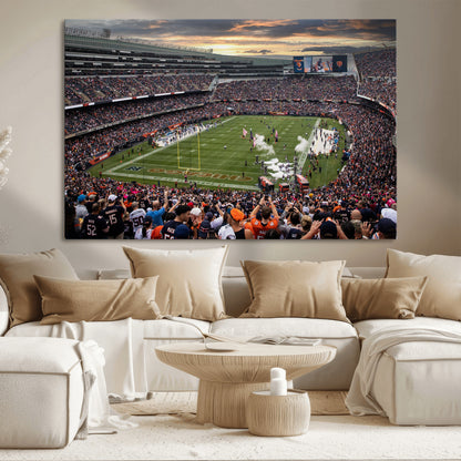 87578930-MGV-CV-36X24-Soldier Field Wall Art – Chicago Bears Football Stadium Sunset Canvas Print, Game Day Sports Decor for Man Cave, Bar, Office, or
