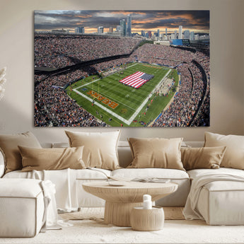 98106777-MGV-CV-36X24-Soldier Field Wall Art – Chicago Bears Stadium Canvas Print with American Flag, Game Day Football Decor for Man Cave, Bar, or