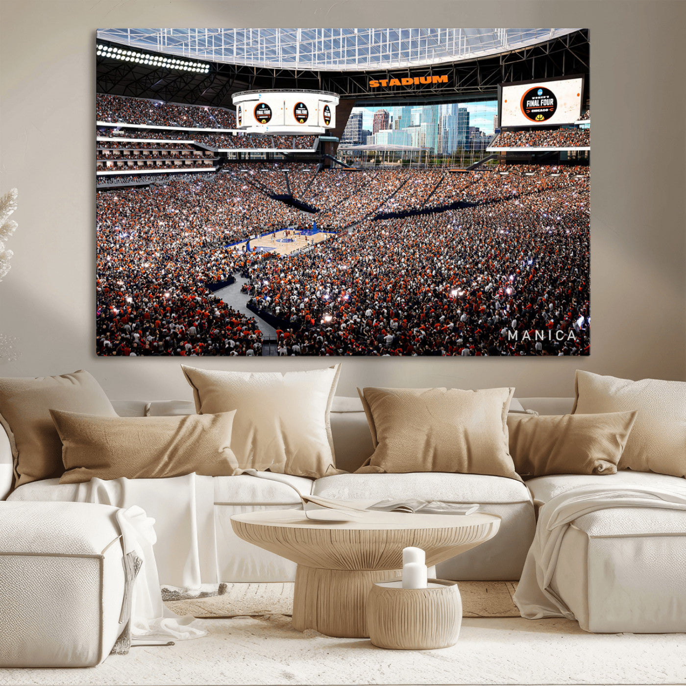 38616413-MGV-CV-36X24-Chicago Dome Stadium Wall Art – Futuristic Basketball Final Four Arena Canvas Print, Modern Sports Fan Decor for Man Cave or