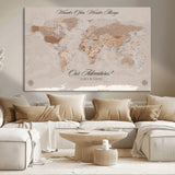 95243244-MGV-CV-36X24-Wander Often Wonder Always World Map Wall Art – Neutral Beige Adventure Canvas Print, Rustic Boho Travel Decor for Bedroom, Living