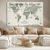 10693204-MGV-CV-36X24-Little By Little One Travels Far Tolkien Quote Blue Green World Map Adventure Wall Art Canvas Print Rustic Wanderlust Travel Decor
