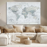 94249974-MGV-CV-36X24-Ours Explore World Map Wall Art – Modern Travel Canvas Print, Neutral Adventure Decor for Living Room, Office, Study, Bedroom,