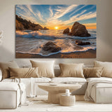 85659923-MGV-CV-36X24-Rocky Ocean Sunset Canvas Wall Art – Seaside Dramatic Seascape Print, Coastal Modern Decor, Ocean Sunset Art for Living Room or