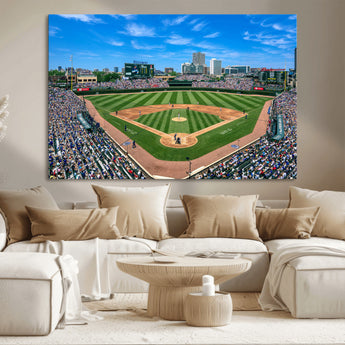 35800083-MGV-CV-36X24-Wrigley Field Baseball Stadium Canvas Wall Art – Packed Crowd Sports Stadium Print, City Skyline Baseball Field Canvas for Game