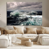 38622353-MGV-CV-36X24-Ocean Wave Wall Art – Dramatic Seascape Canvas Print with Stormy Sky and Crashing Sea, Bold Coastal Photography for Living Room,
