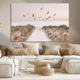 34632598-MGV-CV-36X24-Coastal Pathway Canvas Wall Art – Framed Seaside Landscape, Large Beach and Birds Canvas Print for Home, Office, or Living Room