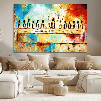 YKE34632598CR-MGV-CV-36X24-Abstract Last Supper with Apostles Wall Art Canvas Print