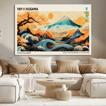 94085549-MGV-CV-36X24-Japanese Wave and Mountain Wall Art – Panoramic Abstract Landscape Canvas Print, Asian Inspired Nature Decor for Living Room,