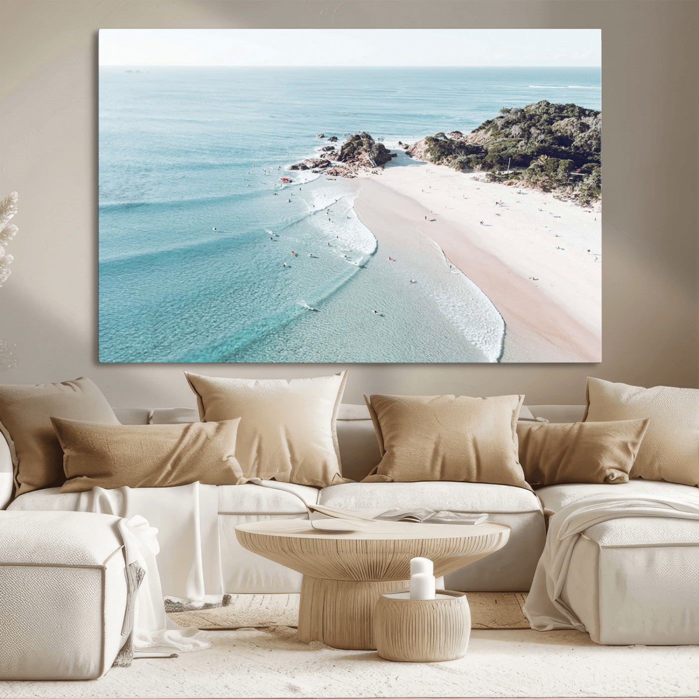 79395467-MGV-CV-36X24-Coastal Wall Art – Aerial Beach Canvas Print, Ocean Waves and Sandy Shore Photography Decor for Bedroom, Living Room, Office,