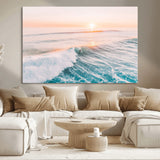 34064591-MGV-CV-36X24-Surfing Wall Art – Sunset Ocean Wave Canvas Print, Surfer Riding Sea Photography Decor for Bedroom, Living Room, Office, Coastal