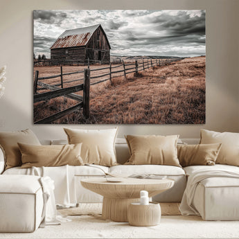 70676381-MGV-CV-36X24-Rustic Barn Wall Art – Weathered Farmhouse Canvas Print, Country Landscape Photography Decor for Bedroom, Living Room, Office,