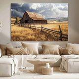 23718739-MGV-CV-36X24-Farmhouse Wall Art – Rustic Barn and Golden Wheat Field Canvas Print, Country Landscape Photography Decor for Bedroom, Living