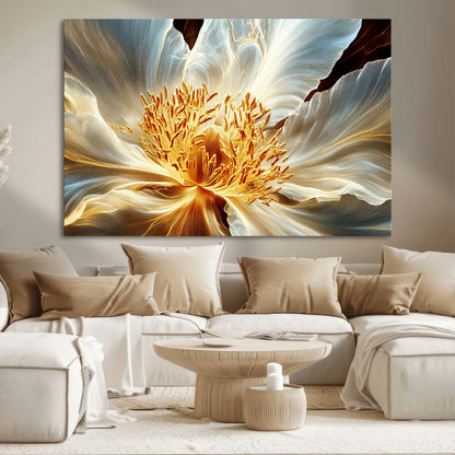 20862576-MGV-CV-36X24-Golden Abstract Flower Canvas Wall Art – Modern Botanical Bloom Print, Elegant Floral Artwork for Living Room, Bedroom, Office