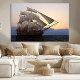 99957679-MGV-CV-36X24-Majestic Sailing Ship Wall Art – Sunset Ocean Voyage, Classic Tall Ship with Wind Filled Sails Canvas Print for Home, Office,