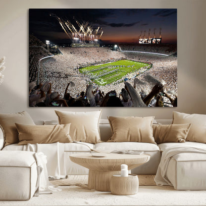 11221988-MGV-CV-36X24-Football Stadium Wall Art – Game Day Crowd with Fireworks, Sports Fan Photography Print, Stadium Decor for Man Cave, Bar, or