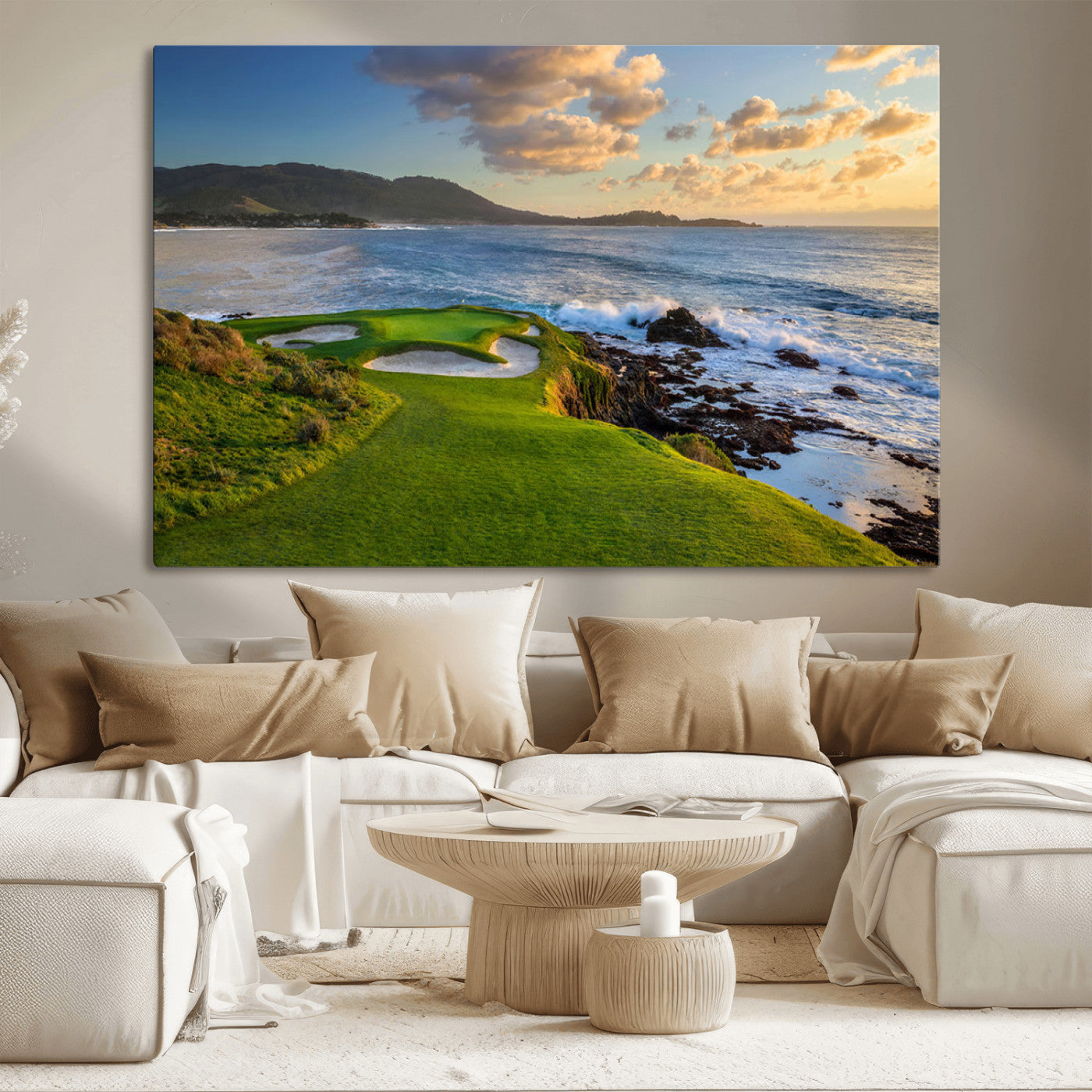 67486665-MGV-CV-36X24-Golf Course Wall Art – Pebble Beach Oceanfront Canvas Print, Coastal Fairway Photography Sports Decor for Living Room, Office, Man