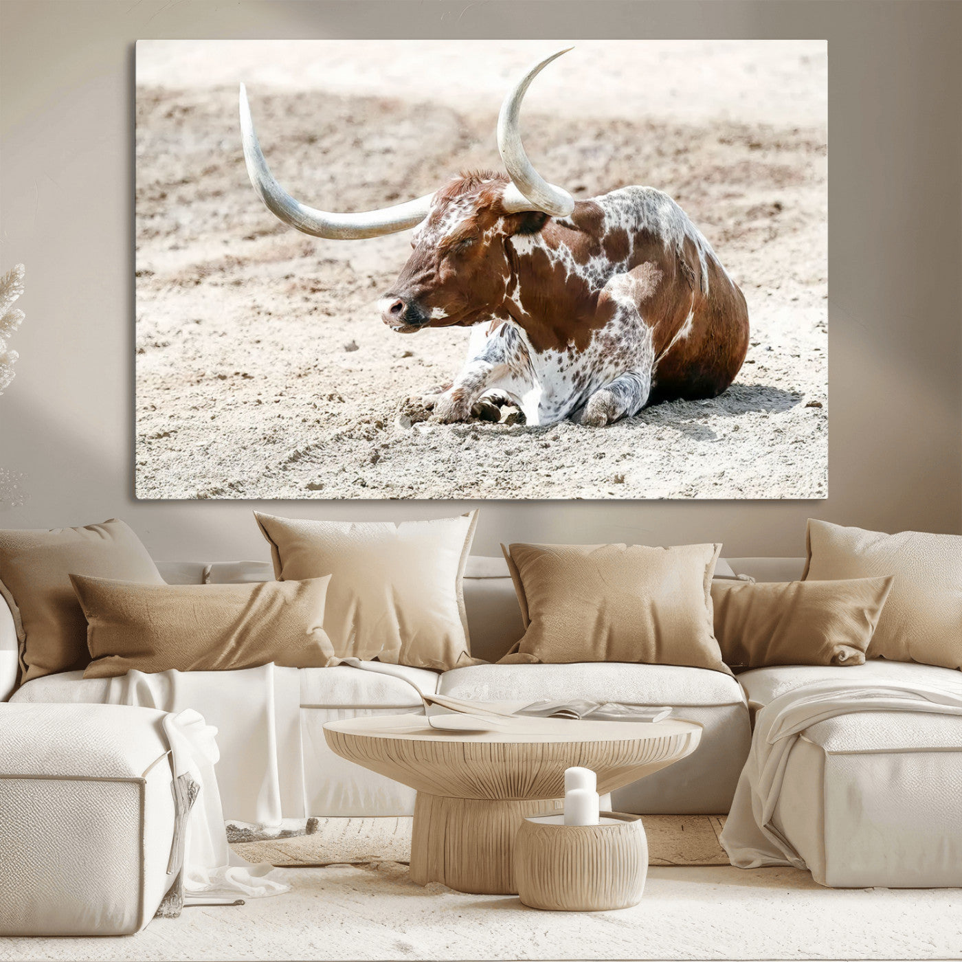 89096667-MGV-CV-36X24-Texas Longhorn Wall Art – Rustic Western Canvas Print, Cattle Photography Decor for Ranch House, Living Room, Office, Man Cave