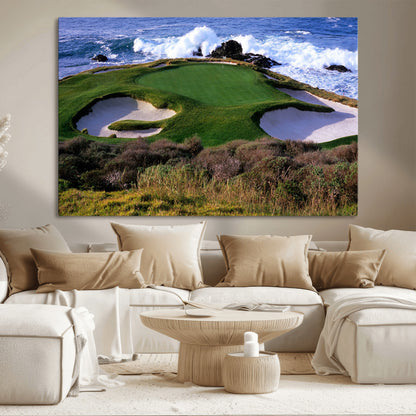 22776914-MGV-CV-36X24-Golf Course Wall Art – Oceanfront Green Canvas Print, Coastal Pebble Beach Photography Sports Decor for Living Room, Office, Man