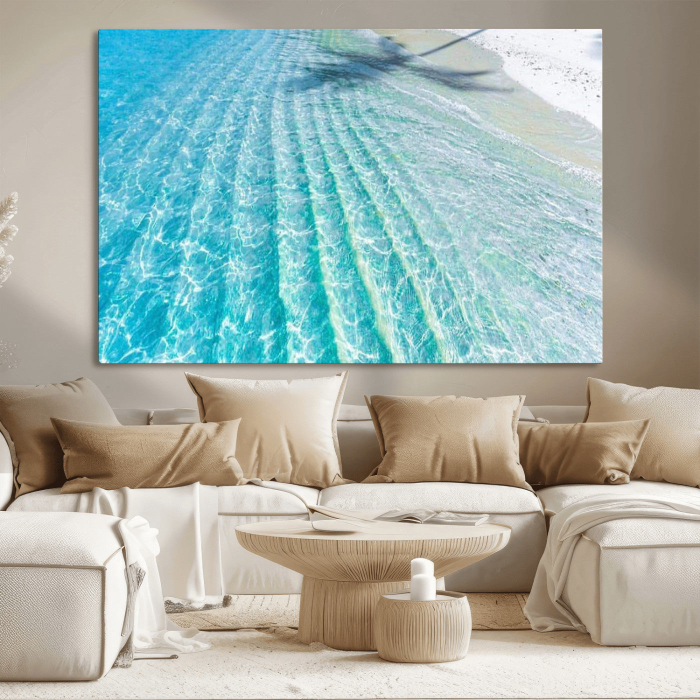 17528159-MGV-CV-36X24-Tropical Ocean Wall Art – Turquoise Water Canvas Print, Crystal Clear Beach Waves Photography Coastal Decor for Living Room,