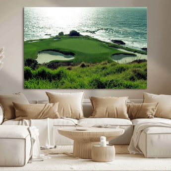 48473947-MGV-CV-36X24-Ocean Golf Course Wall Art – Panoramic Green Fairway Canvas Print, Coastal Golf Landscape Photography Sports Decor for Office, Man