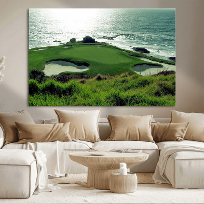 48473947-MGV-CV-36X24-Ocean Golf Course Wall Art – Panoramic Green Fairway Canvas Print, Coastal Golf Landscape Photography Sports Decor for Office, Man