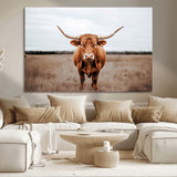 16316734-MGV-CV-36X24-Texas Longhorn Wall Art – Rustic Bull Portrait Canvas Print, Western Farmhouse Animal Photography Decor for Living Room, Office,