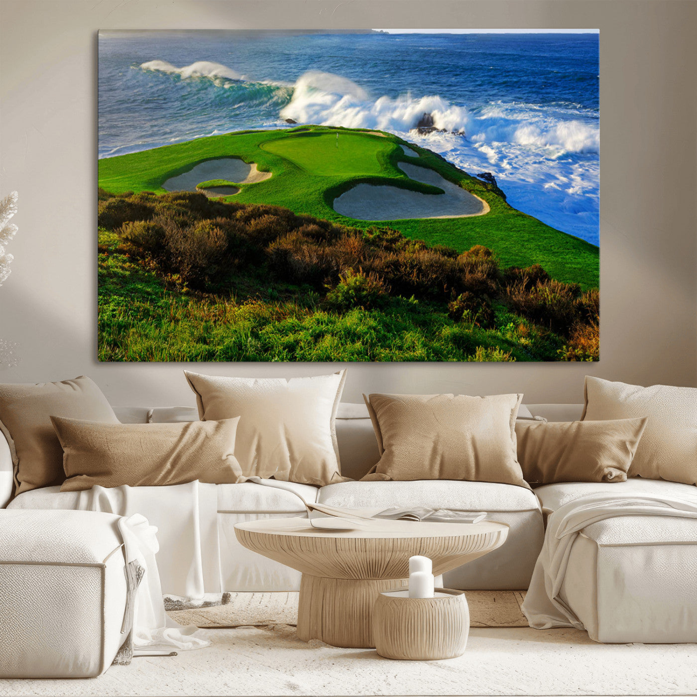 13644055-MGV-CV-36X24-Golf Wall Art – Oceanfront Green Canvas Print, Scenic Coastal Course Photography Decor for Bedroom, Living Room, Office, Sports