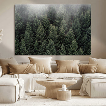 84059409-MGV-CV-36X24-Forest Wall Art – Misty Evergreen Trees Canvas Print, Tranquil Nature Photography Decor for Bedroom, Living Room, Office, Cabin or