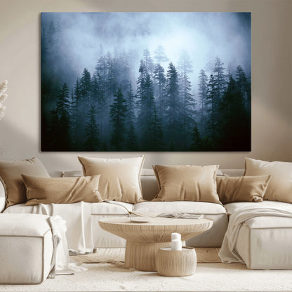 93439624-MGV-CV-36X24-Forest Wall Art – Misty Pine Trees Canvas Print, Moody Nature Photography Decor for Bedroom, Living Room, Office, Cabin, Lodge or