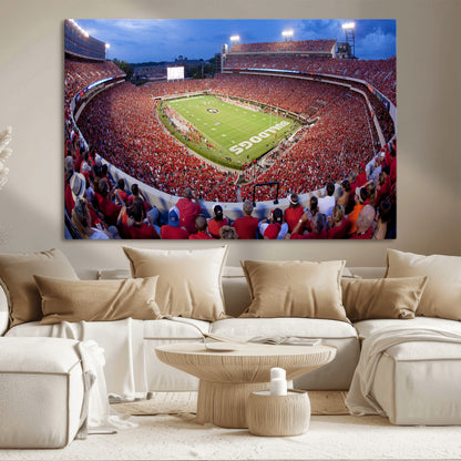 10244378-MGV-CV-36X24-Sanford Stadium Wall Art – Georgia Bulldogs Football Panoramic Evening Canvas Print, College Game Day Decor for Man Cave, Bar, or