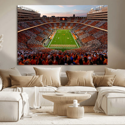 37160229-MGV-CV-36X24-Tennessee Volunteers Wall Art – Neyland Stadium Sunset Checkerboard Game Canvas Print, Vols Football Panorama Sports Decor