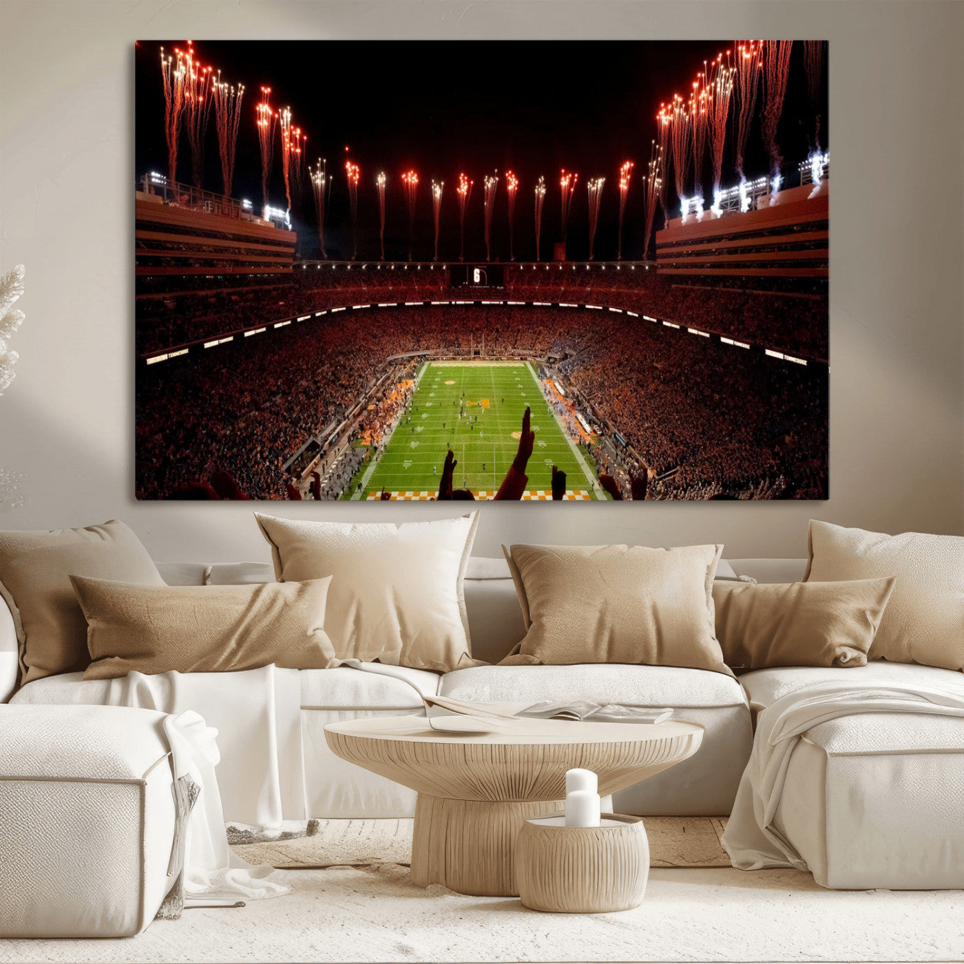 73358115-MGV-CV-36X24-Neyland Stadium Wall Art – Panoramic Tennessee Volunteers Night Game Canvas Print, Fireworks Football Celebration Sports Decor for