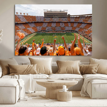 76011417-MGV-CV-36X24-Neyland Stadium Wall Art – Panoramic Tennessee Volunteers Checkerboard Crowd Canvas Print, Day Game Football Celebration Sports