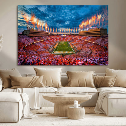 94266219-MGV-CV-36X24-Neyland Stadium Wall Art – Panoramic Tennessee Volunteers Checkerboard Crowd Fireworks Canvas Print, Football Game Day Sports