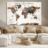 67029173-MGV-CV-36X24-Personalized World Map Wall Art – Colorful Vintage Adventure Travel Map with Custom Couple Names, Rustic Wall Decor for Home,