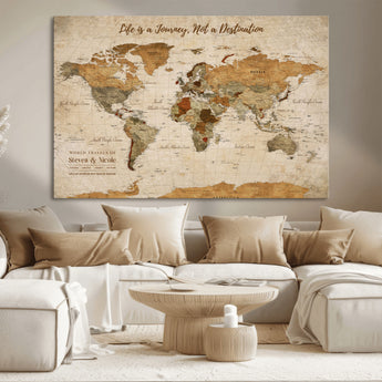 75179116-MGV-CV-36X24-Personalized World Map Wall Art – Rustic Vintage Travel Map with Custom Names, Inspirational Adventure Décor for Couples, Families