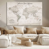 93034948-MGV-CV-36X24-Personalized World Map Wall Art – Vintage Beige Adventure Travel Map with Custom Names, Elegant Push Pin Canvas for Couples,