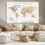 69180591-MGV-CV-36X24-Personalized World Map Wall Art – Rustic Vintage Adventure Travel Map with Custom Family Names, Unique Wall Decor for Couples,