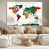 95876117-MGV-CV-36X24-Personalized World Map Wall Art – Colorful Watercolor Travel Map with Custom Names, Romantic Wall Decor for Couples, Wedding or