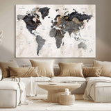 MGV-CV-36X24 - World Map Wall Art Canvas Print, Framed Rustic Map Art Picture Print, Antique Map Perfect Rustic Explorer Decor Artwork