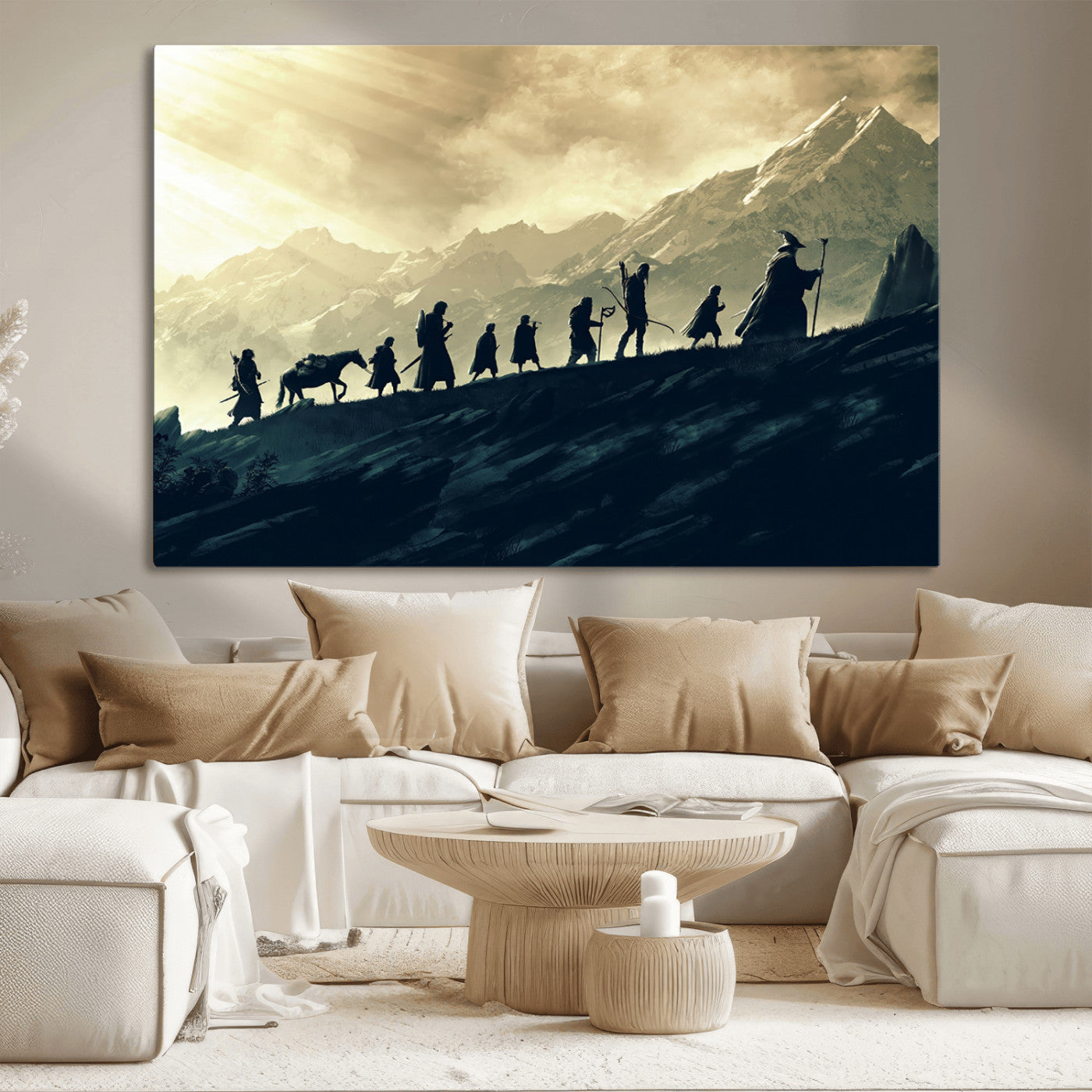 76547-MGV-CV-36X24-Fellowship Journey Wall Art Canvas Print, Framed LOTR Art Picture Print, Middle Earth Perfect Tolkien Fantasy Decor Artwork