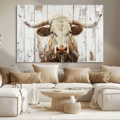 10840-MGV-CV-36X24-Texas Longhorn Wall Art Canvas Print, Framed Rustic Bull Art Picture Print, Western Cattle Perfect Rustic Western Decor Artwork