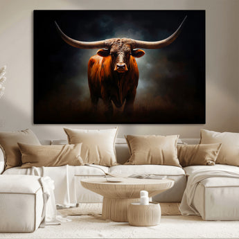 12484-MGV-CV-36X24-Texas Longhorn Wall Art Canvas Print, Framed Western Bull Art Picture Print, Moody Cattle Perfect Moody Western Decor Artwork