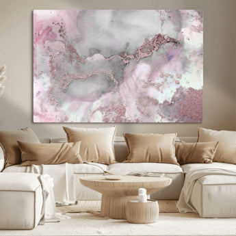 16416-MGV-CV-36X24-Blush Marble Wall Art Canvas Print, Framed Rose Gold Art Picture Print, Pink Cloudy Perfect Modern Glam Decor Artwork