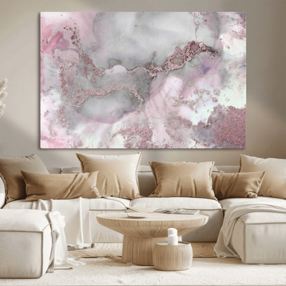 16416-MGV-CV-36X24-Blush Marble Wall Art Canvas Print, Framed Rose Gold Art Picture Print, Pink Cloudy Perfect Modern Glam Decor Artwork