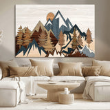 80300-MGV-CV-36X24-Geometric Mountains Wall Art Canvas Print, Framed Stylized Trees Art Picture Print, Graphic Forest Perfect Rustic Abstract Decor